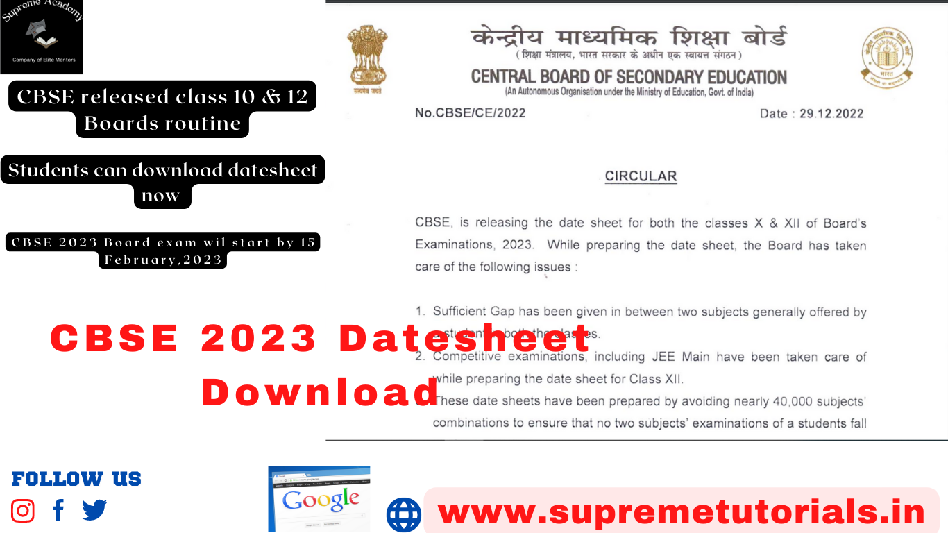 Cbse 2023 Class 10 And 12 Date Sheet Out Check Your Ezam Date Here Cbse